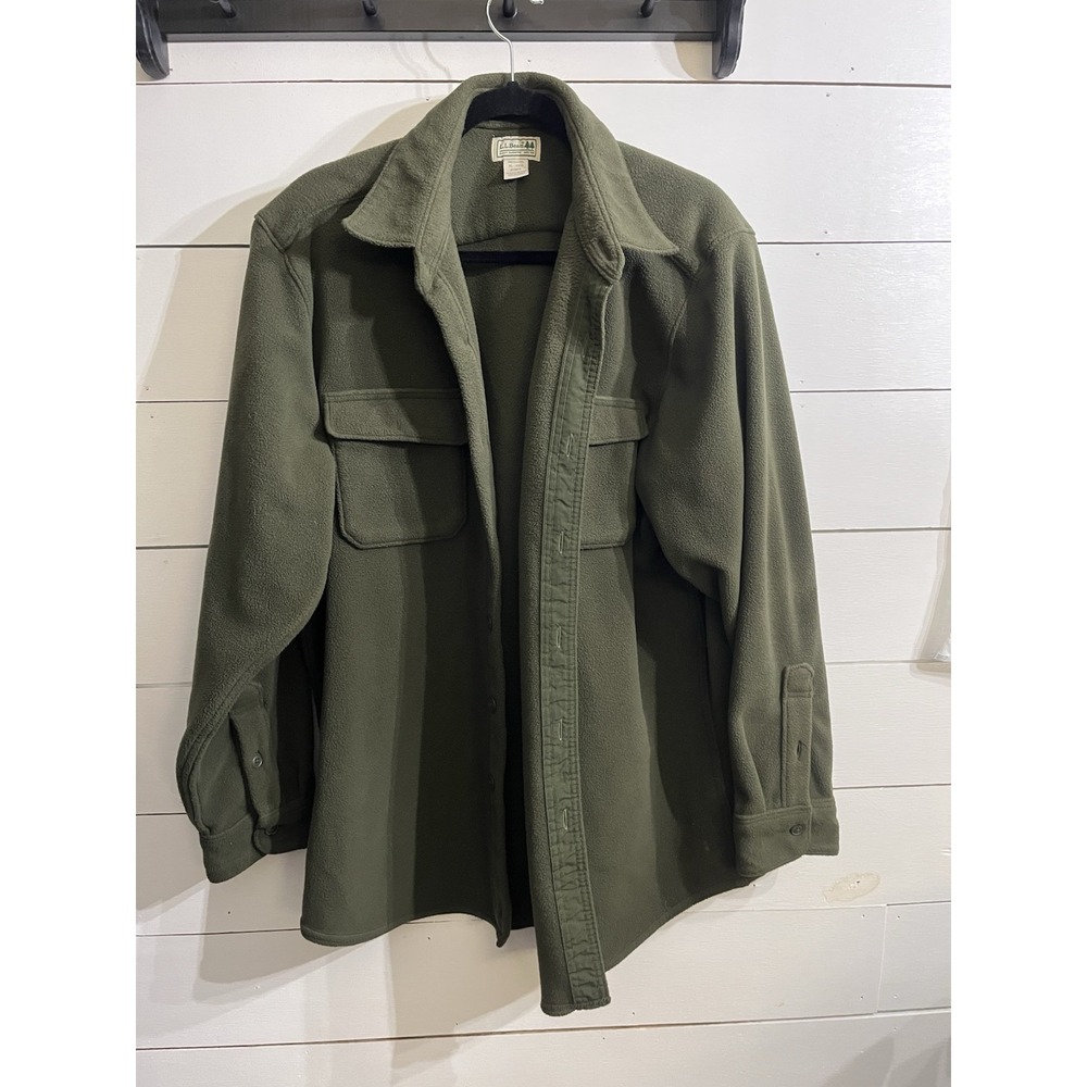 VTG LL Bean Button Up Fleece Shacket Jacket Men's Size XL Green